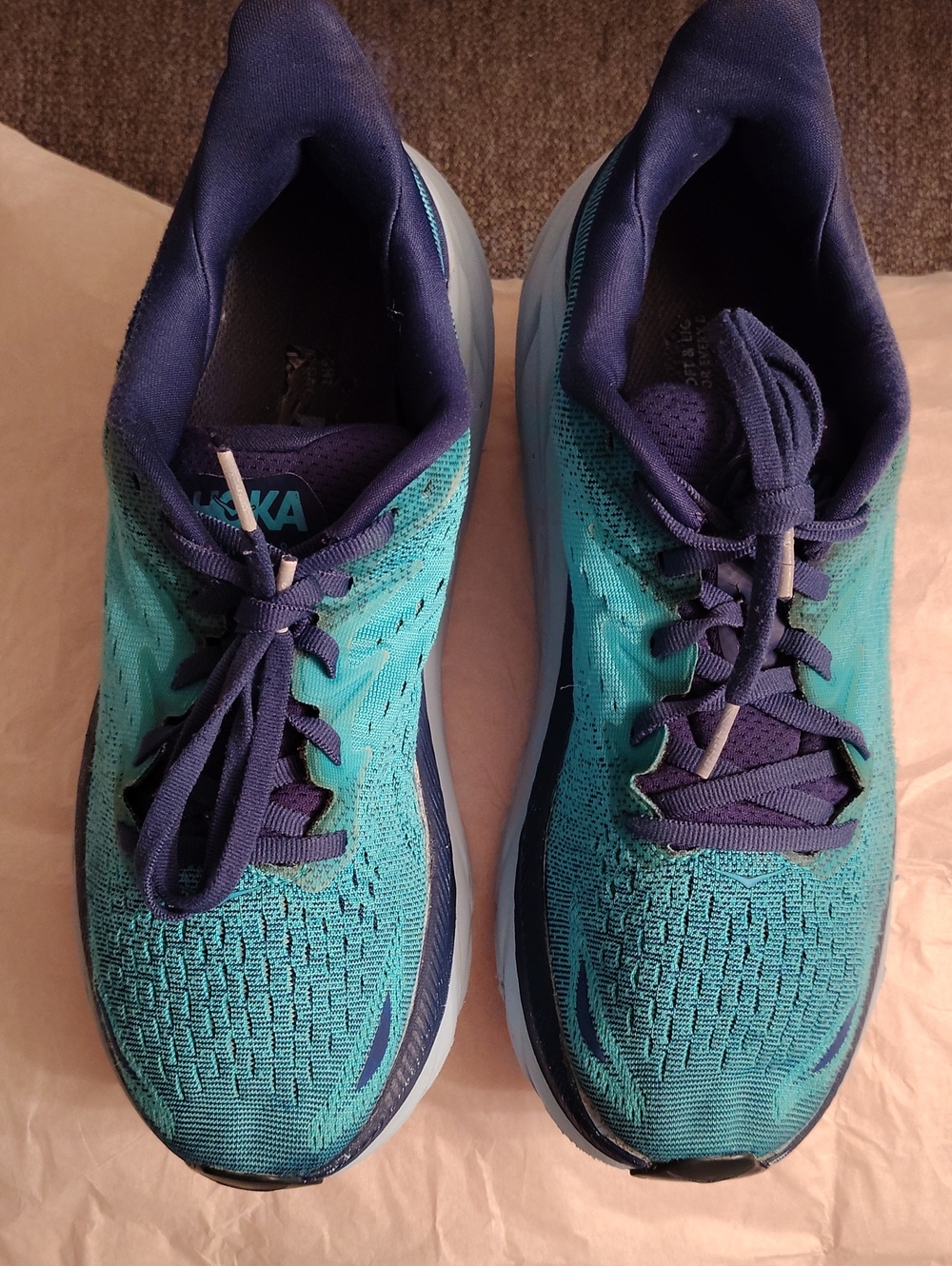 Used Hoka Women's Teal and Navy Athletic Running Shoes